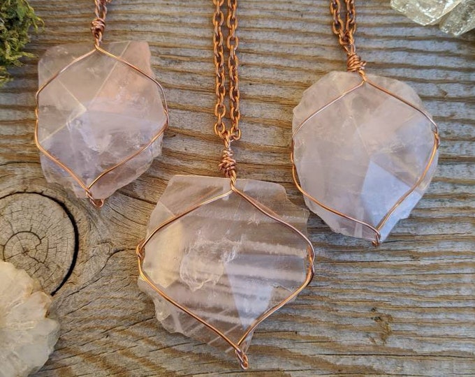 polished freeform rose quartz pendant, polished rose quartz necklace, pink quartz pendant, pink quartz necklace, pink stone, crystal neckla
