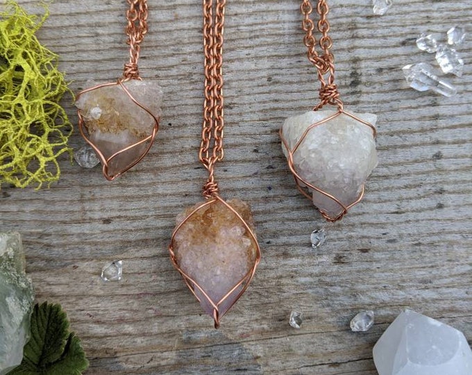 Spirit quartz crystal pendant, natural spirit quartz, pure copper, cactus quartz crystal necklace, quartz crystals, lavender spirit amethyst