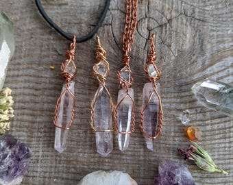 Herkimer diamond and veracruz amethyst crystal pendant, natural herkimer diamond necklace, natural raw veracruz amethyst necklace, veracruz