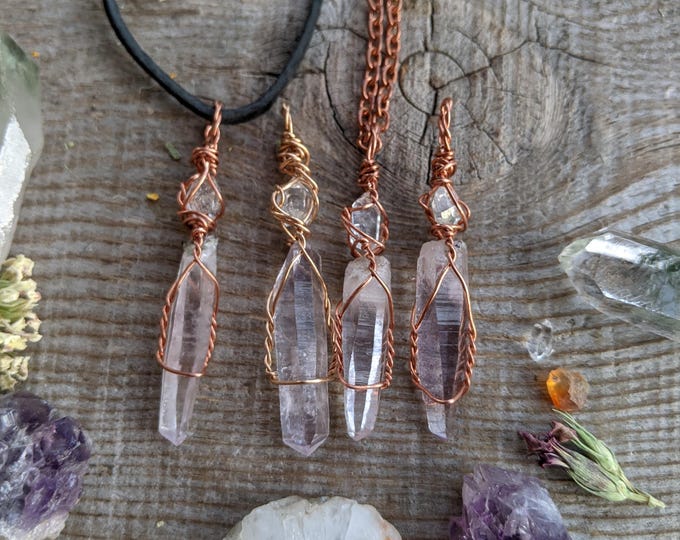 Herkimer diamond and veracruz amethyst crystal pendant, natural herkimer diamond necklace, natural raw veracruz amethyst necklace, veracruz