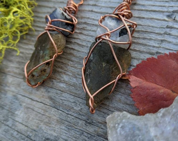 moonstone/labradorite matching necklaces, natural raw rough moonstone necklace, raw natural rough labradorite necklace, matching friendship