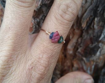 emerald ruby sapphire crystal ring made to order custom size real all natural rough raw gemstones authentic dainty stackable ring, midi ring