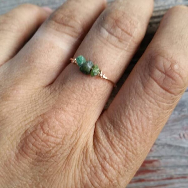 Emerald Crystal ring- made to order. Raw natural authentic genuine earth made Emerald green