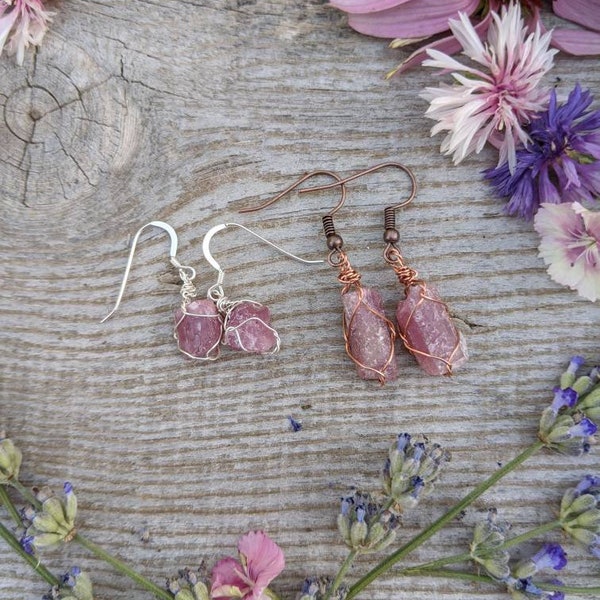 raw tiny pink tourmaline crystal earrings, made to order, natural pink tourmaline earrings, pink tourmaline jewelery, pink tourmaline barrel