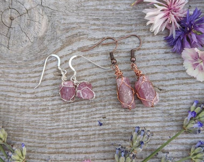 raw tiny pink tourmaline crystal earrings, made to order, natural pink tourmaline earrings, pink tourmaline jewelery, pink tourmaline barrel