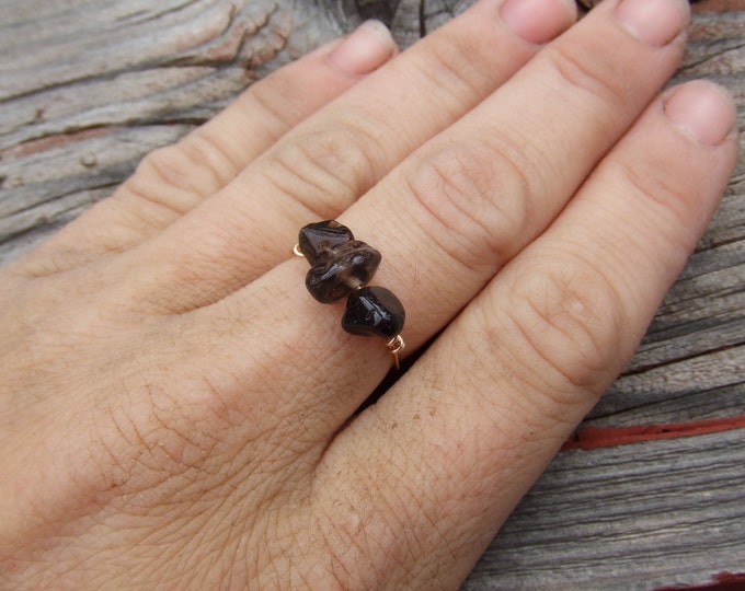 Dainty, sweet and adorable little Smoky Quartz Crystal Ring, Custom Made to Order, but affordable! Sterling Silver and Bronze Metals availab