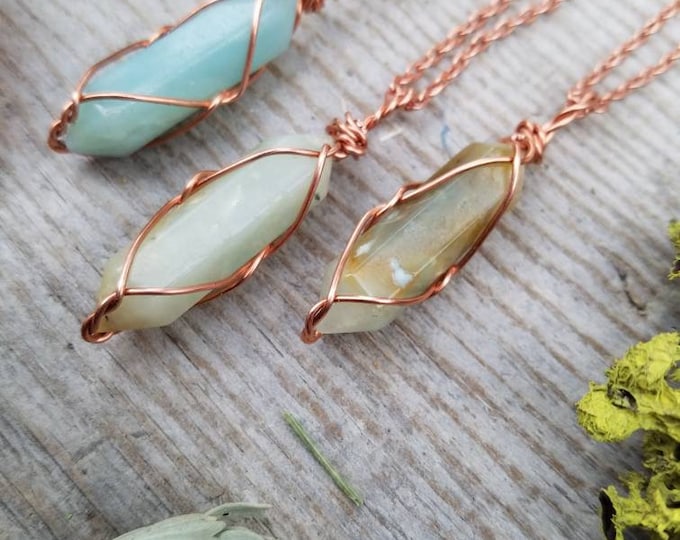 Blue opal crystal pendant, blue opal necklace, blue opal stone, natural blue opal Crystals, copper opal pendant, sterling silver opal pendan