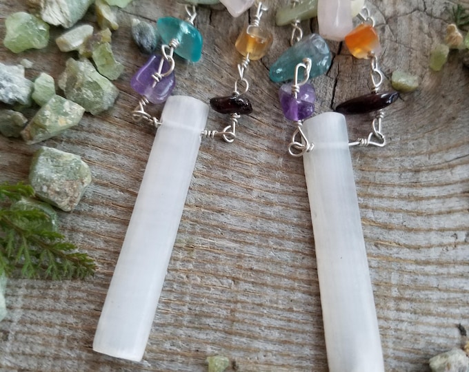 Rainbow Selenite earrings, natural selenite crystal earrings, chakra earrings, rainbow chakra earrings, natural selenite earrings, natural