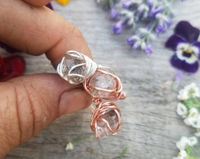 Herkimer Diamond Ring | Handmade Crystal Jewelry | Quartz Engagement Ring | Artisan Crafted, pakimer uv reactive crystal ring, copper silver