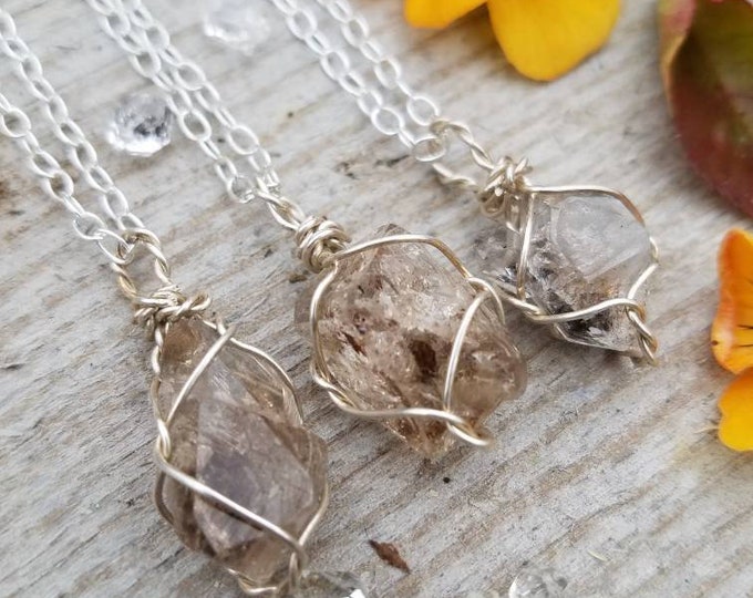 Petroleum quartz pendant, uv reactive crystal necklace, carbon quartz pendant, silver petroleum quartz pendant, herkimer diamond necklace