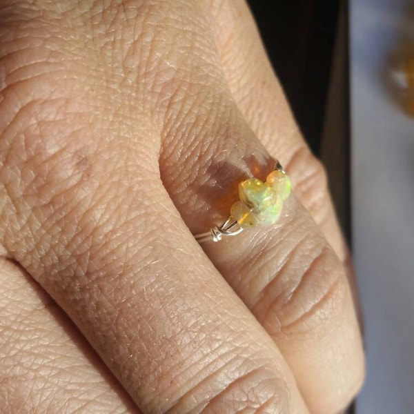 Raw natural Opal Crystal ring- made to order Ethiopian rainbow fire opal