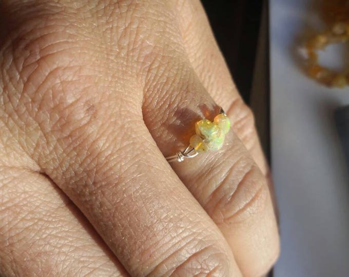 Raw natural Opal Crystal ring- made to order Ethiopian rainbow fire opal