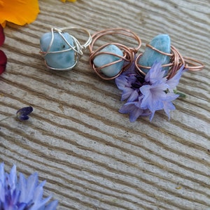 larimar ring, natural authentic larimar crystal ring, blue larimar ring, natural larimar ring, high quality crystal ring, DR larimar crystal