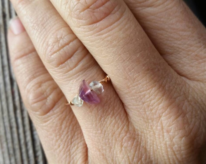 Fluorite Crystal ring- made to order, custom rings, crystal ring, dainty ring, stackable ring, midi ring, bronze ring, sterling silver