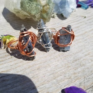Blue Kyanite crystal wire wrapped ring, blue kyanite ring, copper blue kyanite ring, sterling silver blue kyanite ring, raw kyanite, bright