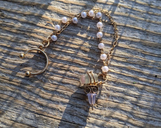 watermelon tourmaline crystal stud earring and cuff set, natural raw rough green tourmaline, pink tourmaline, watermelon tourmaline stud ear