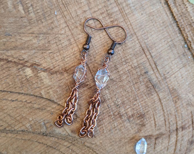 Herkimer diamond tassel earrings, natural Herkimer diamond earrings, solid copper earrings, natural high quality herkimer diamond crystal ea