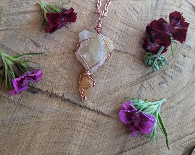 Gold rutile and fire opal pendant, golden rutile pendant, golden rutile necklace, fire opal pendant, orange fire opal necklace, rainbow opal