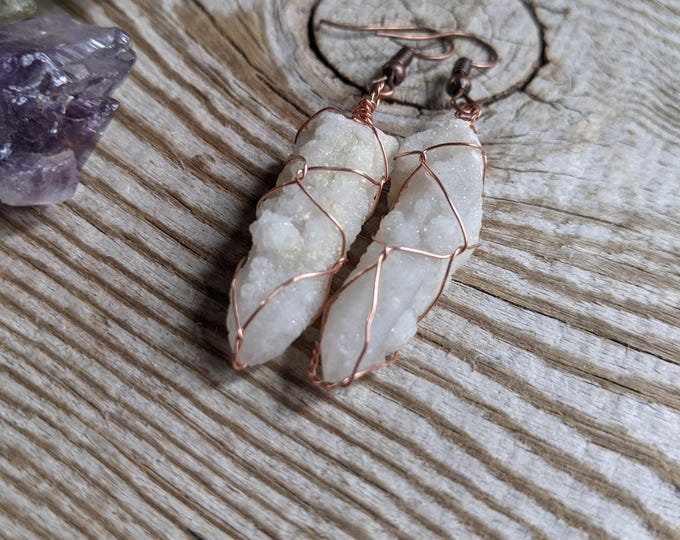 Pure copper spirit quartz earrings, natural spirit quartz crystal earrings, white spirit quartz earrings, spirit citrine, raw spirit quartz