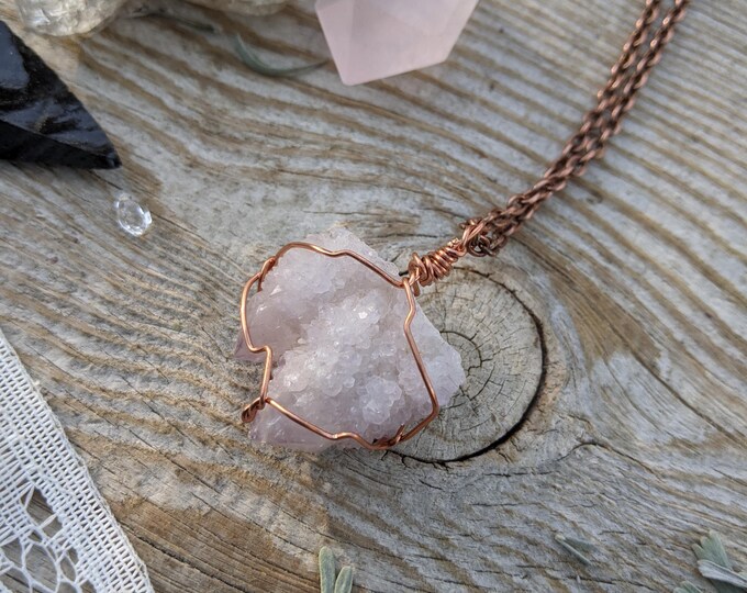 twin spirit quartz pendant, natural raw rough spirit quartz crystal pendant, cactus quartz pendant, spirit amethyst pendant, amethyst neckla