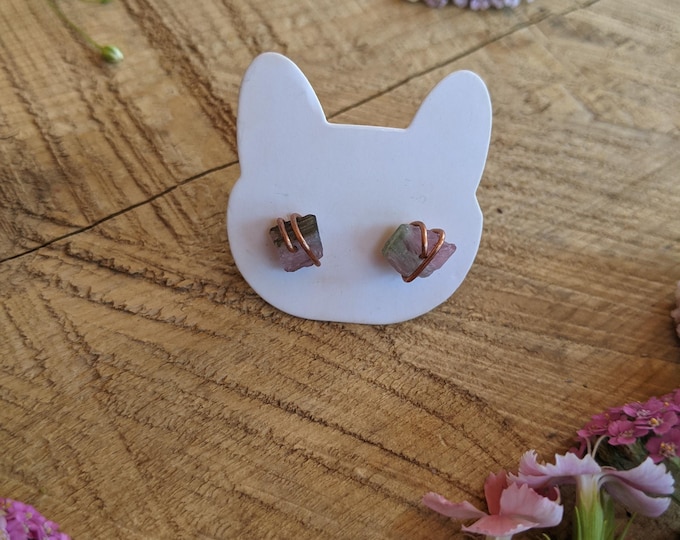 watermelon tourmaline crystal earrings, raw tourmaline studs, raw rough tourmaline studs, watermelon tourmaline studs, raw rough all natural