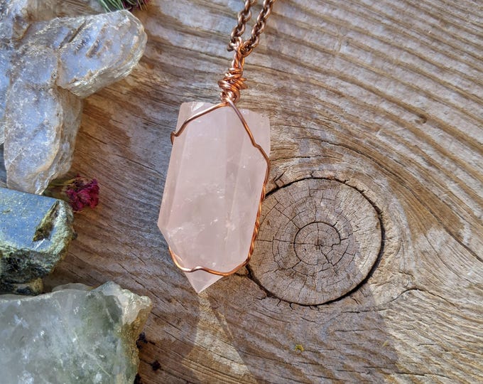 Polished rose quartz crystal point, mini tower pendant, natural rose quartz crystal pendant, rose quartz necklace, pink quartz crystal jewel