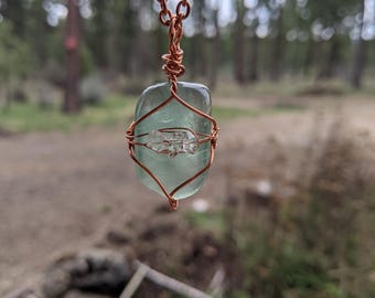 Fluorite and herkimer diamond crystal pendant, natural high quality green fluorite pendant, fluorite necklace, herkimer diamond pendant, her