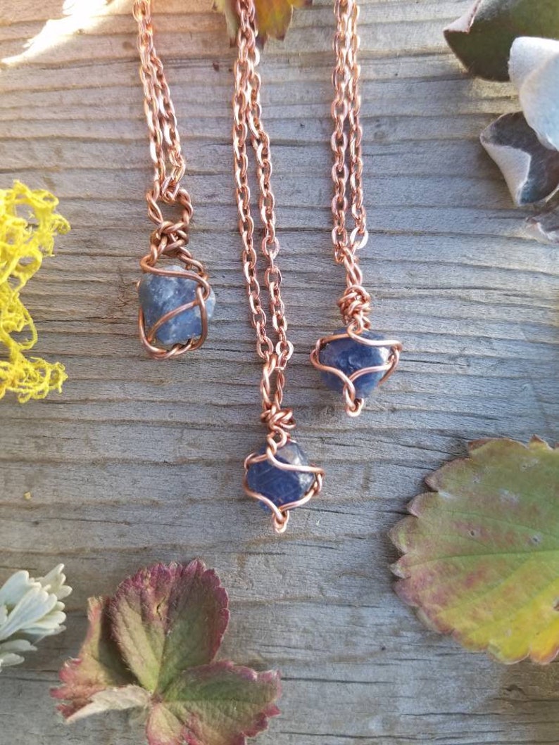 silver or c raw record keeper sapphire necklace birthstone necklace Tiny raw blue sapphire crystals wire wrappedpendant sapphire pendant