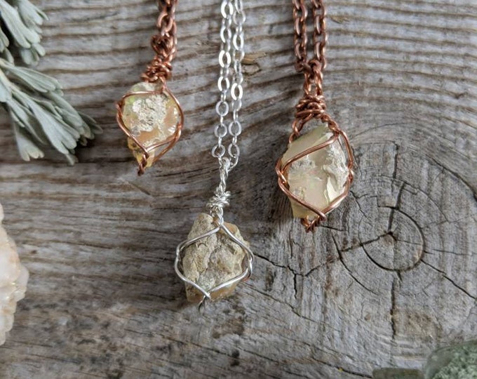 Raw rainbow opal pendant, raw opal necklace, perfect opal pendant, raw natural rainbow opal, fire opal, natural opal crystal, copper rough