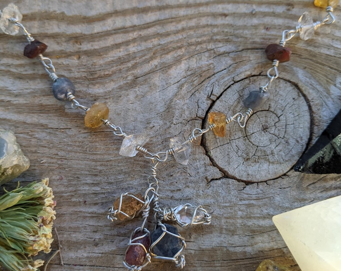 Sterling Silver Crystal candy statement necklace, ruby sapphire, topaz and herkimer diamond crystal necklace, herkimer necklace, topaz neckl