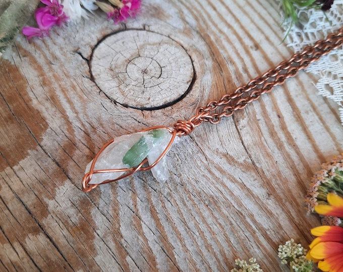 incredible dark green light green tourmaline cluster on quartz crystal, quartz tourmaline pendant, quartz pendant, green tourmaline pendant