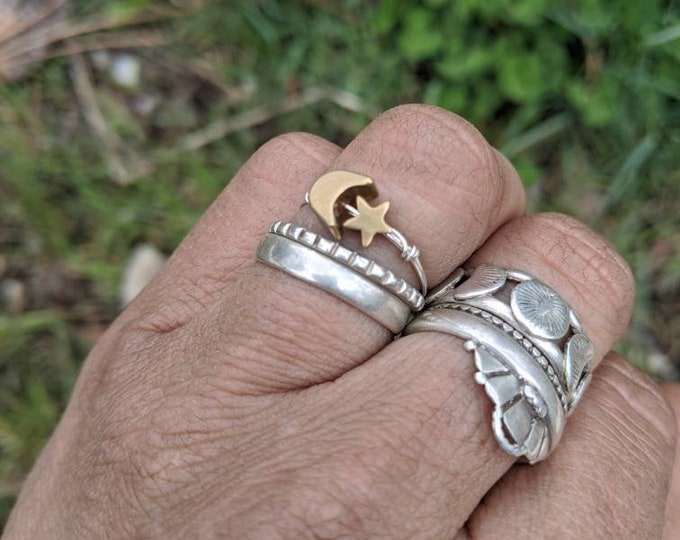 dainty star and moon ring, made to order
