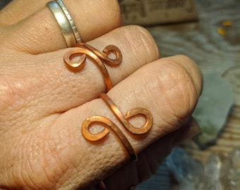 solid copper swirl ring, adjustable solid copper ring, raw copper swirl ring