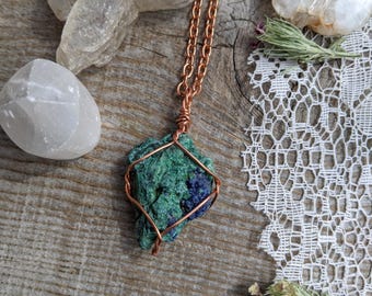 beautiful high quality raw fiberous chatoyant malachite and azurite combo pendant, azurite pendant, malachite pendant, natural malachite cry