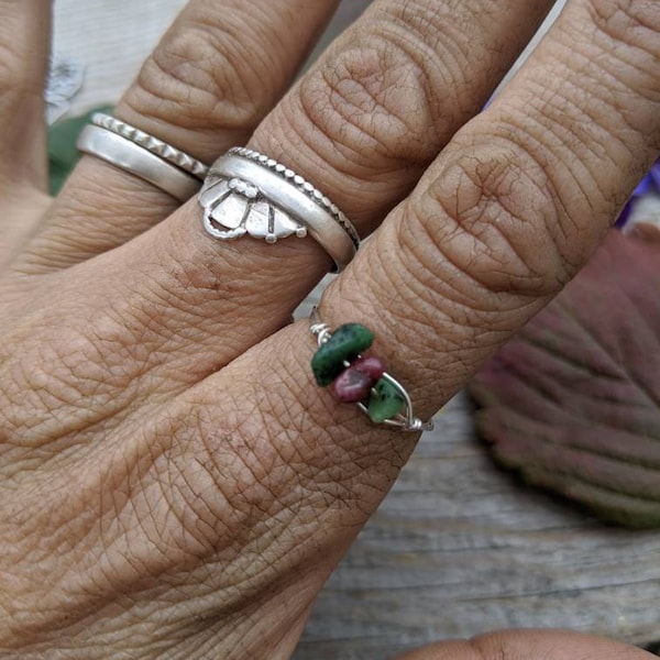 Ruby Zoisite crystal ring, natural ruby in zoisite dainty ring, made to order