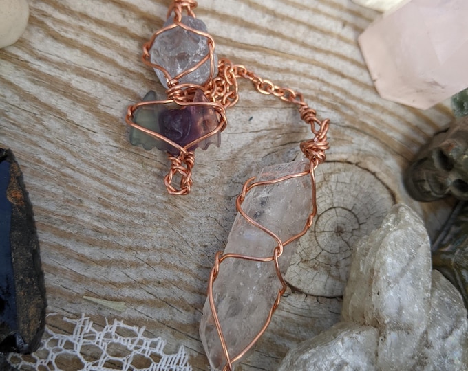 celestite, fluorite bat, and clear quartz crystal pendulum, fluorite pendulum, celestite pendulum, clear quartz pendulum, crystal pendulum