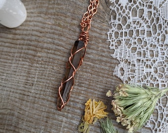 Small smoky quartz crystal pendant, smoky quartz pendant, smoky quartz necklace, smokey quartz crystal jewelry, cute pendant in solid copper