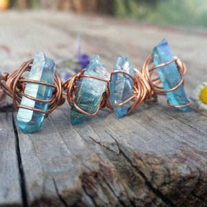 High quality aqua aura crystal ring, rainbow aura ring, aqua aura ring, custom aqua aura ring, gold aura, blue aura, pure copper sterling