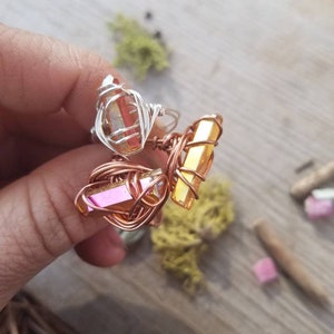 Sunset aura quartz kristallen ring, puur koperdraad gewikkelde ring, op maat gemaakt op bestelling, opaal aura quartz ring, regenboog aura quartz ring