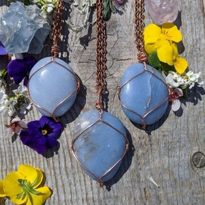 Angelite crystal pendant, natural blue angelite, polished angelite pendant, angelite necklace, natural high quality angelite stone, simple