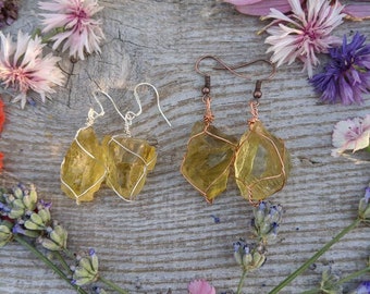 raw rough natural citrine crystal earrings, natural citrine earrings, citrine chunk earrings, untreated citrine crystals, rough free form