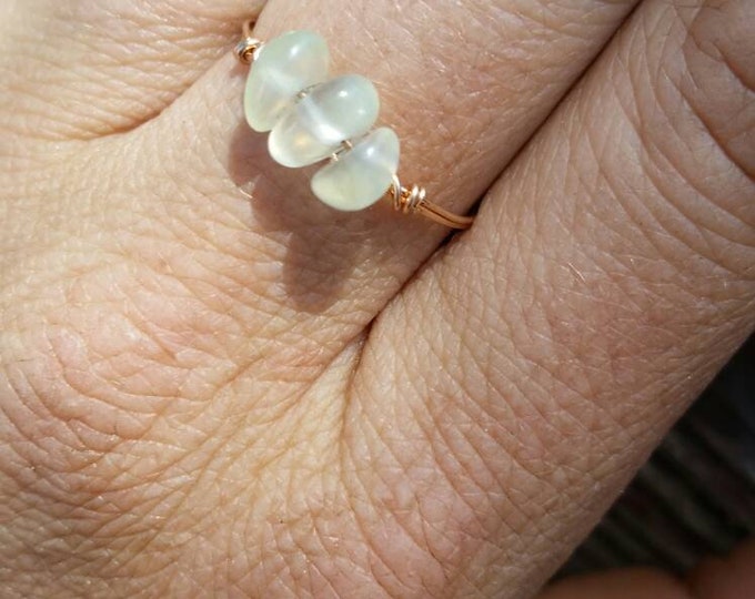 Prehnite Crystal ring- made to order. Dainty prehinite ring, pure silver or bronze wire, simple dainty ring