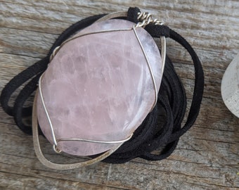Extra large silver rose quartz statement pendant, natural rose quartz crystal necklace, silver rose quartz crystal pendant, pink quartz, nat