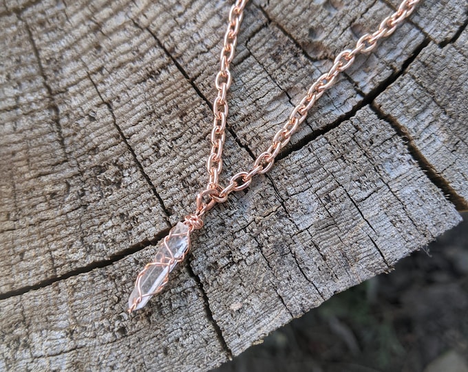 18" Dainty Raw Quartz Crystal Necklace, solid copper quartz necklace, dainty crystal necklace, natural clear quartz necklace, quartz crystal