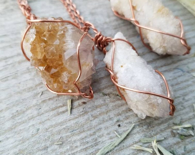 Champagne Spirit quartz crystal pendant, spirit quartz necklace, spirit citrine crystal pendant, spirit citrine point, copper or silver pend