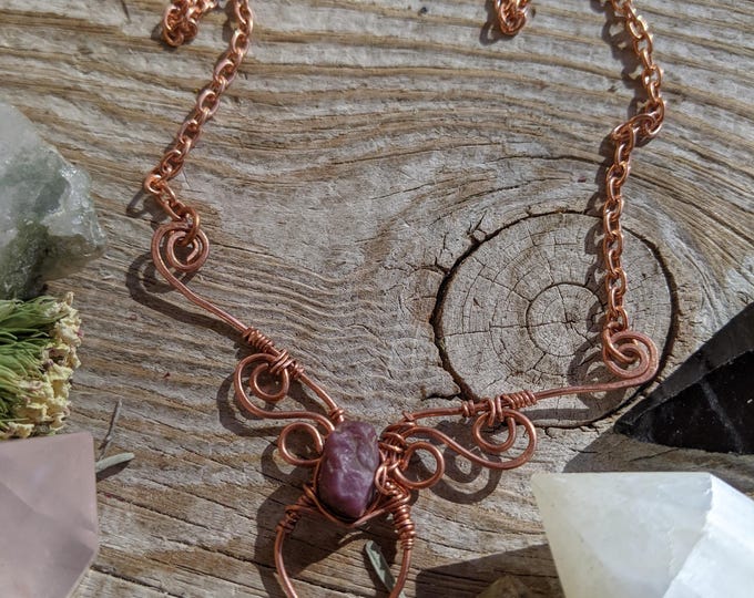 Solid Copper Raw Ruby statement necklace