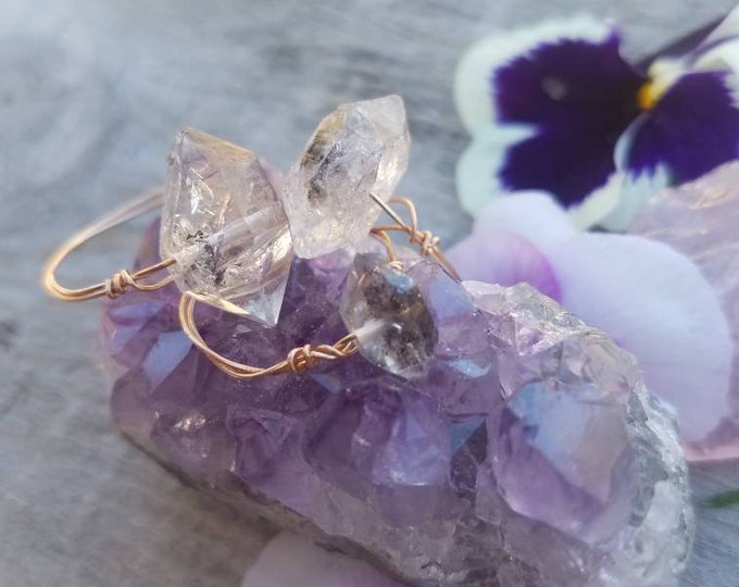 Carbon herkimer diamond ring, black herkimer diamond right, herkimer diamond crystal ring, raw rough herkimer diamond, herkimer with inclusi