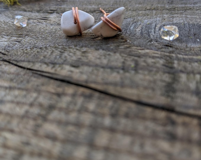 howlite crystals studs, solid copper