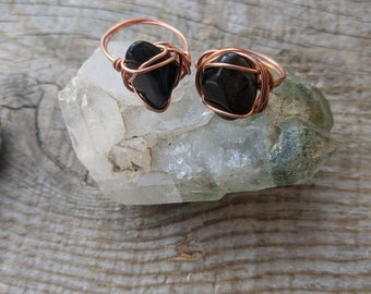 Black obsidian crystal ring, copper obsidian ring, silver obsidian ring, sheen obsidian ring, golden sheen, silver sheen, black crystal ring