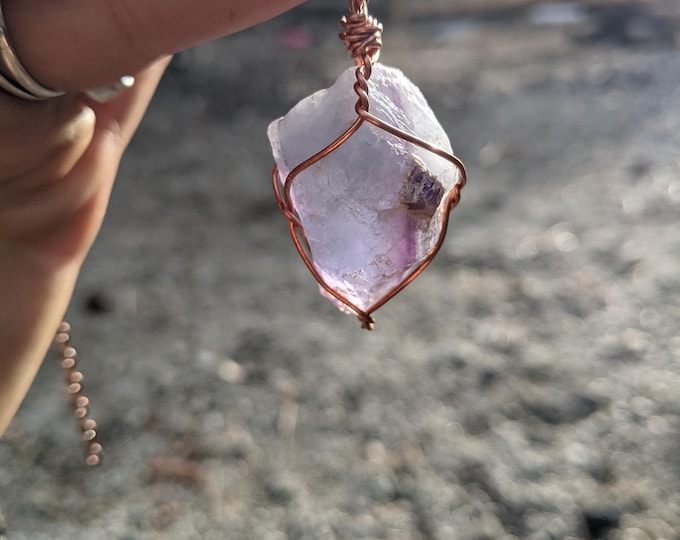 unique rainbow flourite crystal pendant, purple blue fluorite specimen, natural raw rough fluorite, raw flourite crystal pendant, raw fluori